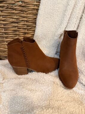 MIA Tan Suede Ankle Booties with Braided Side Detail